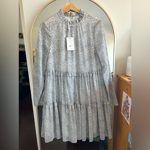 Ted Baker Long Sleeve Spot Flock Mini Dress (Black and White) - Picture 1 of 4